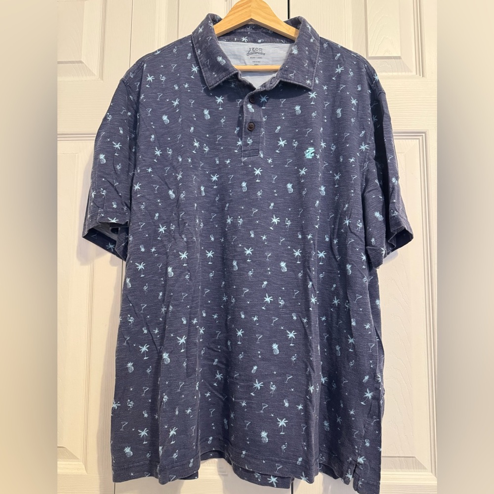 Izod Blue Polo Shirt with Subtle Pattern